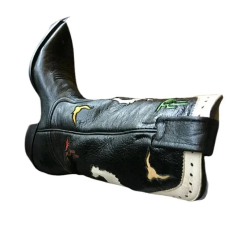 Larry Mahan Vintage Rare Rodeo Black White Red Cowgirl Cowboy Western Boots 7 B
